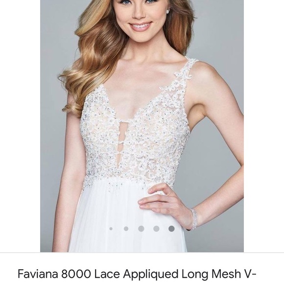 Faviana Dresses & Skirts - White chiffon prom dress with sequin lace bodice